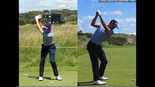 Justin Thomas golf swing  Long Iron faceon amp downtheline July 2017 [upl. by Iveson]